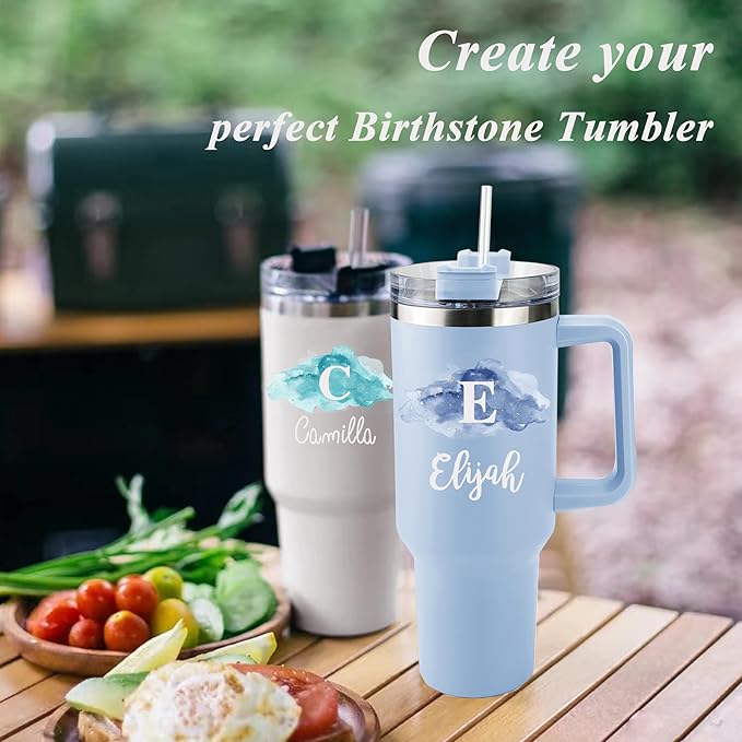 ThermoThrill Ships Next Day, Personalized 40 Oz Tumbler with Handle and Straw Custom Tumbler with Text Stainless Steel Mug Birthday Gifts for Women - Bloomnest