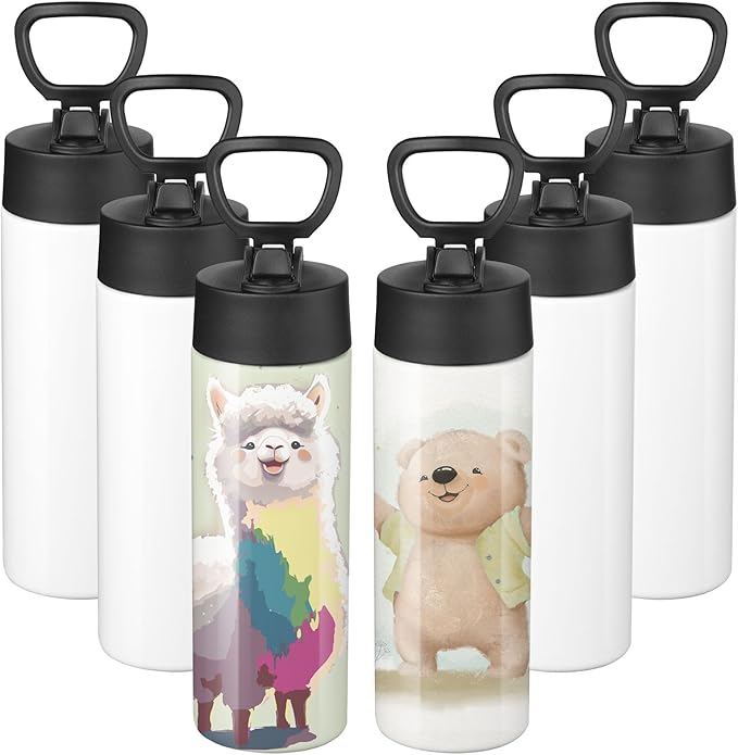 OFFNOVA 16oz Kid Sublimation Water Bottle Blanks with Straw, 6 Pack Sublimation Tumblers Bulk Stainless Steel Sports Bottles for Tumbler Heat Press Sublimation Printing - Bloomnest