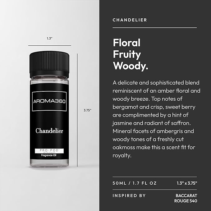 Aroma360 - Chandelier Pro Pod Fragrance Oil Blend | Hotel Inspired Luxury Essential Oil Diffuser | Aromatherapy Scent Diffuser Oil | Bergamot, Woodsy Sandalwood and Saffron 1.7 fl oz, 50 mL - Bloomnest