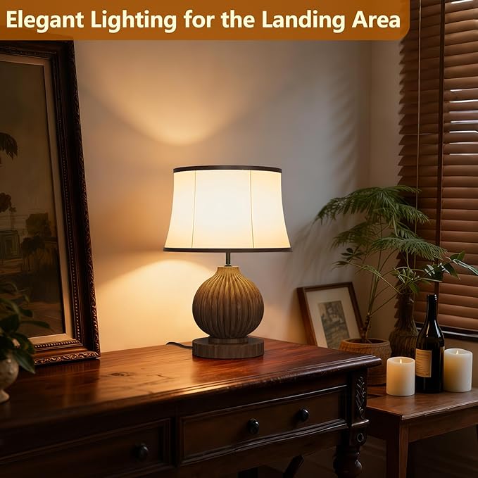 JESLED 18" Vintage Walnut Wooden Table Lamp for Living Room,Farmhouse Rustic Bedside Lamp for Bedroom Room,Office, End Table Home Decor - Bloomnest