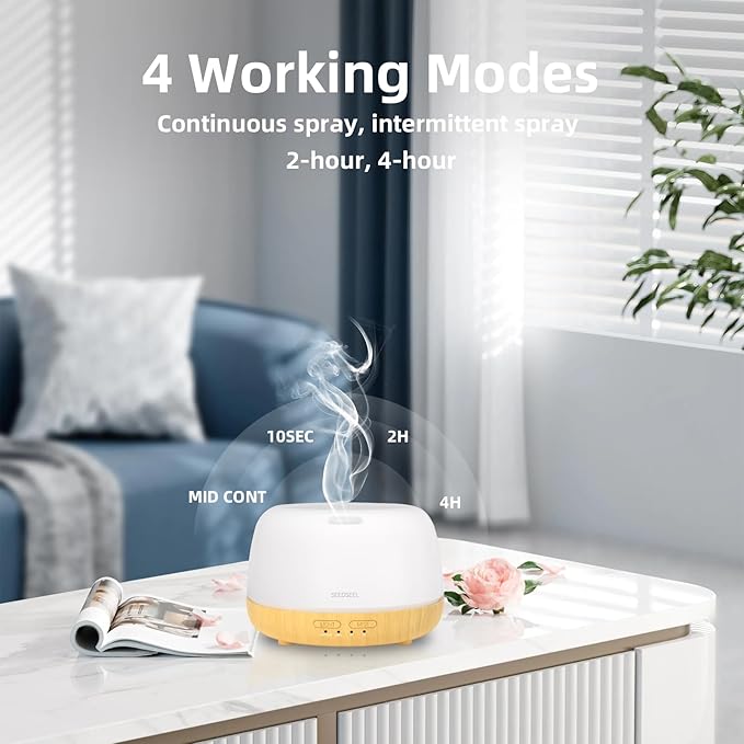 300ML Essential Oil Diffuser,Quiet 8 Hours Operation, 7-Color LED Light, 4 Timer, Remote Control, Aromatherapy Diffuser Auto-Off, for Bedroom, Living Room, Office, Home - Bloomnest