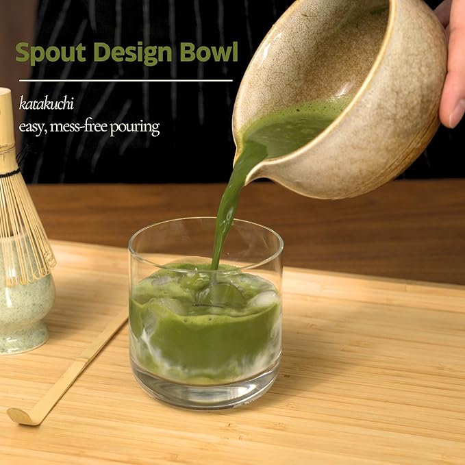 Matcha Whisk Set, Matcha Set, Handcrafted Bamboo Chasen & Ceramic Bowl Matcha Kit, 5 Pcs Matcha Set Whisk and Bowl with Stainless Steel Sifter, Bamboo Scoop & Holder for Matcha Tea Ceremony,Taupe - Bloomnest