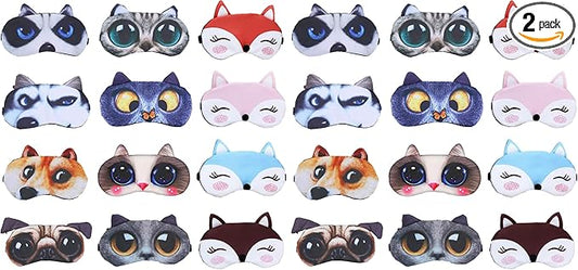EBaokuup 24 Pack Animal Sleep Eye Mask - Soft Funny Blindfolds Sleeping Mask, Cute Cat Dog Eye Cover Eye Shade for Kids Girls Men Women Plane Travel Nap Night Sleeping - Bloomnest