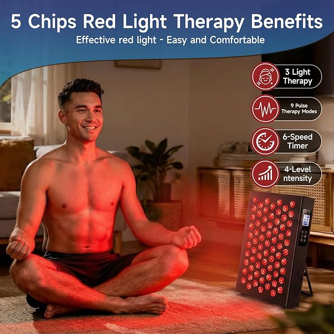 Red Light Therapy Box, 5in1 LED with 630-660-810-830-850, Metal Case, 3 Modes Red Light Panel with Soft Belt, 6 Timing Set - 9 Pulse Modes - 4-Level - Red Light Therapy Panel for Body Bloomnest