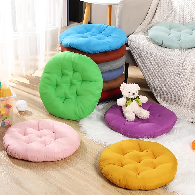 Fumete 12 Pcs Floor Pillows Cushions Seating 16 x 16 Inches Color Round Seat Reading Floor Chair Cushions for Kids Adults Classroom Home School Playing Supplies(Bright Color) - Bloomnest