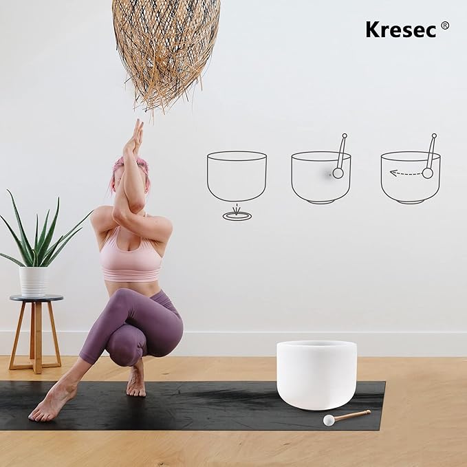 Kresec Blue 11 Inch Crystal Singing Bowl F Note Heart Chakra with O-ring and Mallet for Meditation, Yoga, Spiritual and Body Healing and Energy Cleansing - Bloomnest