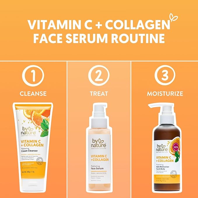 By Nature Vitamin C + Collagen Face Serum - Restore and Energize Tired Skin with Brightening Vitamin C, Plumping Collagen, Plus Texture Enhancing Turmeric - Premium Skin Care Serum for Face - 3fl. oz. - Bloomnest