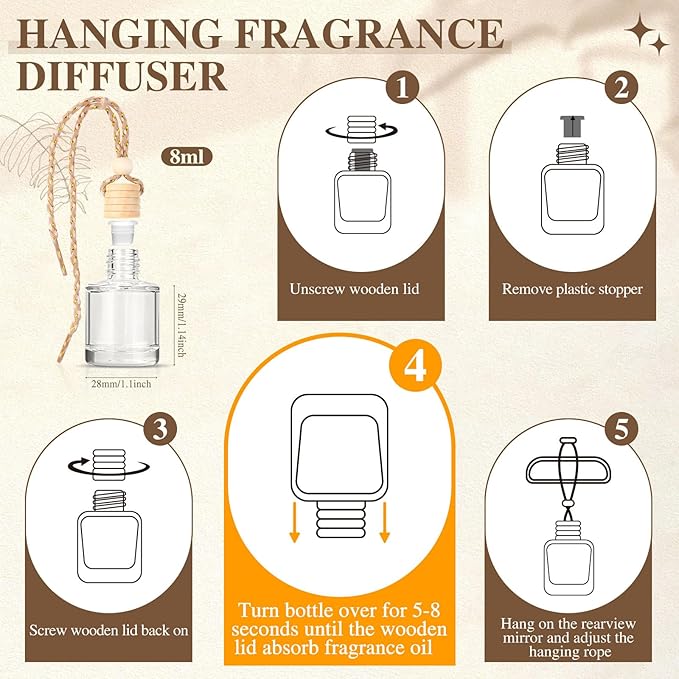 AROIC Car Air Freshener, 18 Pack Long Lasting Hanging Car Air Freshener Diffuser Set for Women & Men, 6 Scents Essential Oil Vehicle Aroma Fragrance Valentines Day Gift (8ml Each) - Bloomnest