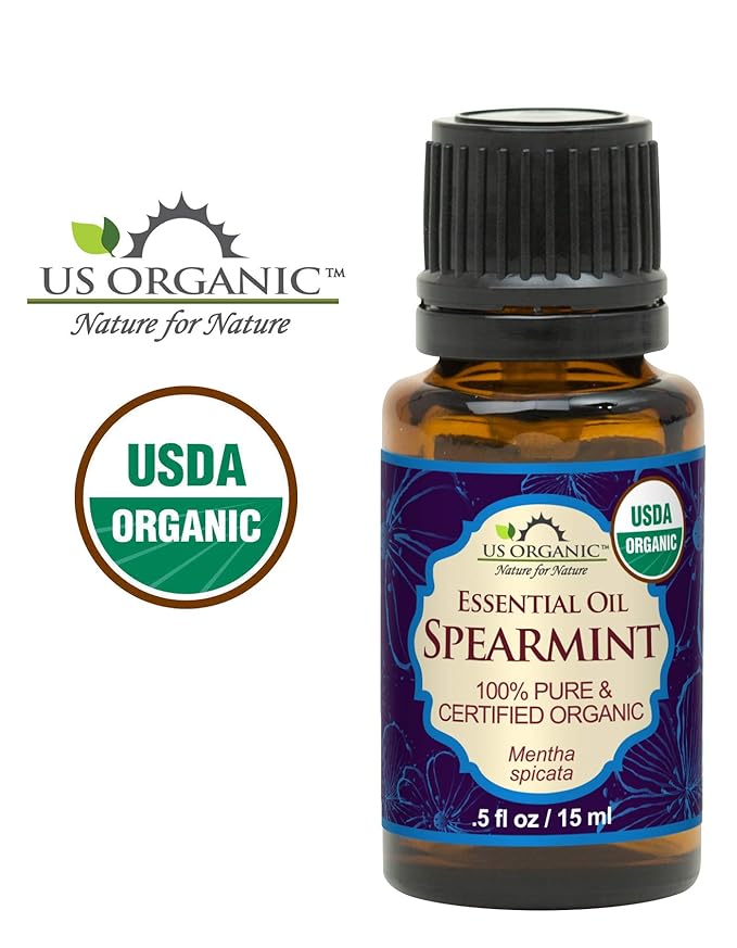 US Organic 100% Pure Spearmint Essential Oil - USDA Certified Organic, Steam Distilled - W/Euro droppers (More Size Variations Available) (15 ml / .5 fl oz)