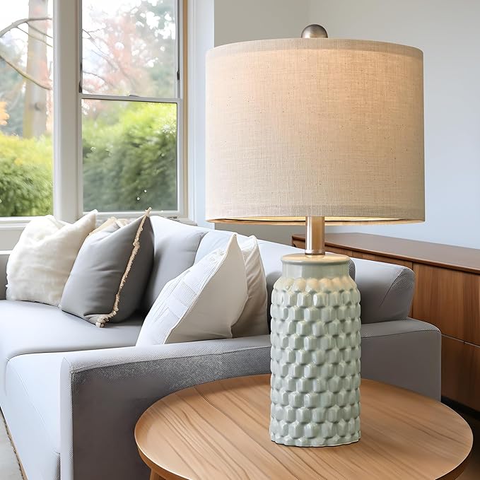 20.5 inches Modern Ceramic Green Bedside Lamp Set of 2 for Bedroom Decor Farmhouse Table Lamp for Living Room Office Dorm - Bloomnest