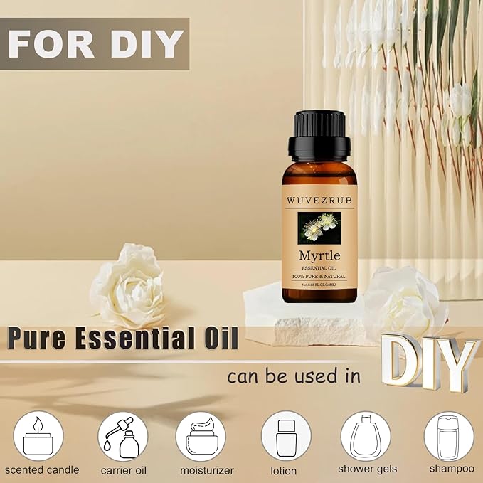Myrtle Essential Oils 10ML, 100% Pure and Natural Essential Oil for Aromatherapy Diffuser - 0.33 Fl Oz/Myrtle WUVEZRUB