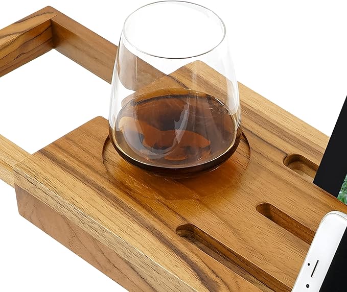 Teak Bathtub Tray Caddy - Expandable Bath Tray - Adjustable Organizer Tray for Bathroom - Luxury Bath Caddy Tub Table, Bathtub Accessories & Bathroom Gadgets - Bloomnest
