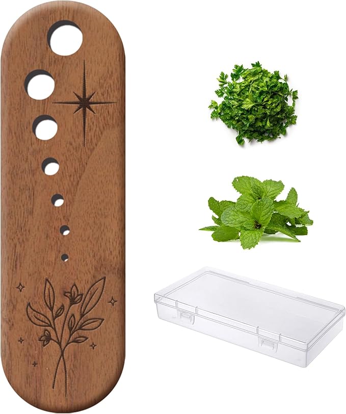 Herb Stripper Vegetable Leaf Herb Stripper Chopper Tool Handmade Wood 7 Hole Sizes Durable & Elegant Kitchen Tool with Storage Case Ideal Gift for Cooks - Black Walnut - Bloomnest
