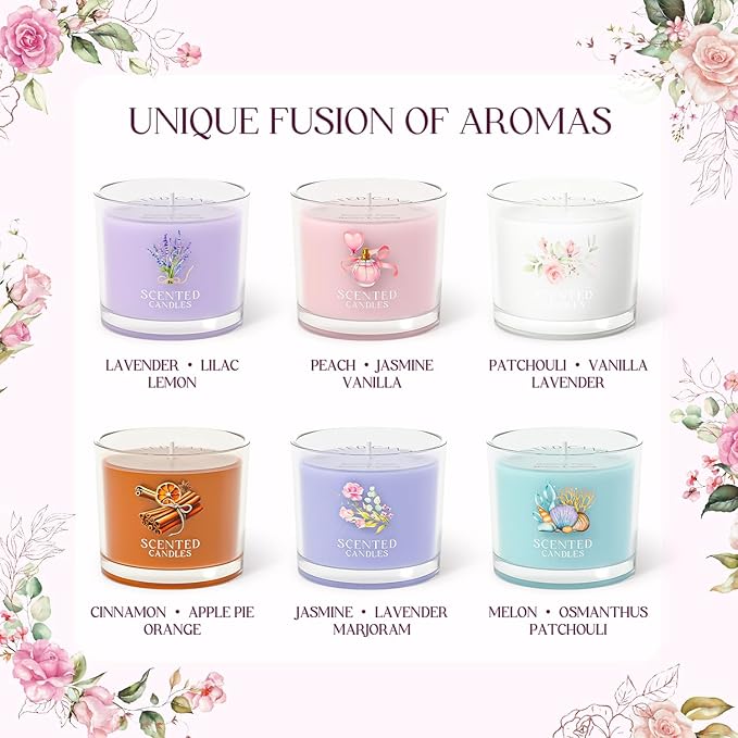 Scented Candles, Scented Candle Gift Set for Stress Relief, 6 Votive Candles for Women and Men, Birthday Candle Gifts for Women, Christmas Candles for Women (6 Colors, 14 oz) - Bloomnest