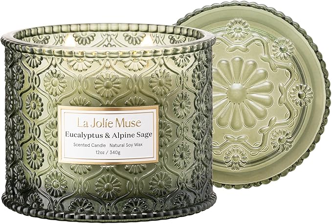 LA JOLIE MUSE Christmas Candle | Eucalyptus, Sage, Lavender | 12 oz Double Cotton Wick Soy Candle | 60 Hours Clean Burn | Christmas Gifts for Home & Women - Bloomnest