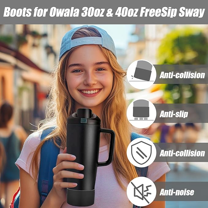 Mity rain 2PCS Protective Silicone Boots for Owala 30oz & 40oz FreeSip Sway Bottles & Tumblers - Accessories for owala, Enhances Stability & Prevents Scratches (Black) Mityrain