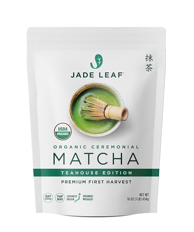 Jade Leaf Matcha Organic Premium Ceremonial Grade Matcha Green Tea Powder - Japanese - Culinary, Ingredient, Ceremonial Barista Teahouse, Latte, Collagen, 16 Ounce (Pack of 1), Ceremonial Teahouse - Bloomnest