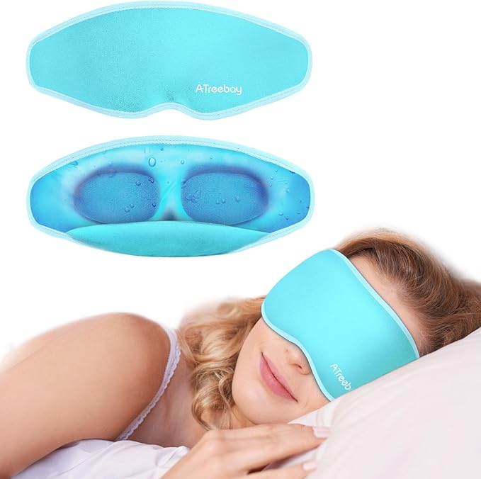 3D Gel Cooling Eye Mask, Weighted Eye mask for Sleeping, 3D Contoured Cup No Pressure Night Blindfold Sleep Mask, Ice Cold Pack Eyes Cold Compress for Puffy Eyes, Dark Circle, Light Blue - Bloomnest