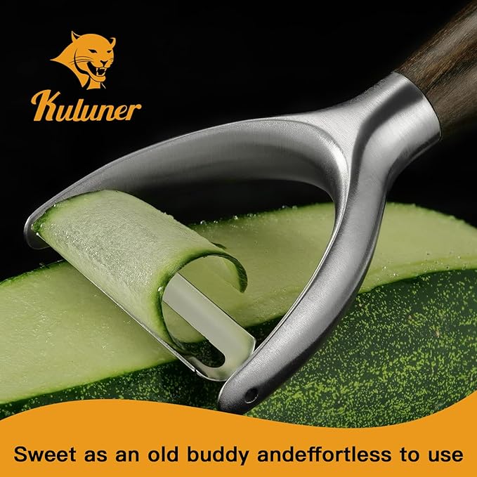Premium Y Type 304 Stainless Steel Multifunctional Kitchen Peeler Real Wood Handle Ultra Sharp Blade Vegetable Potato Apple（Agarwood） - Bloomnest