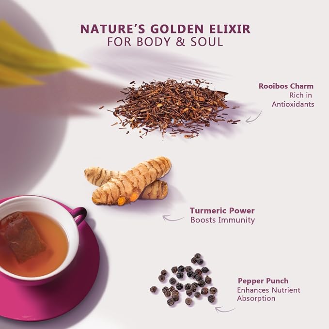 Olinda Turmeric Rooibos and Pepper Herbal Tea Organic Caffeine Free Tea for Weight Loss Detox and Antioxidant Support 28 Tea Bags Hot or Cold Brew - Bloomnest