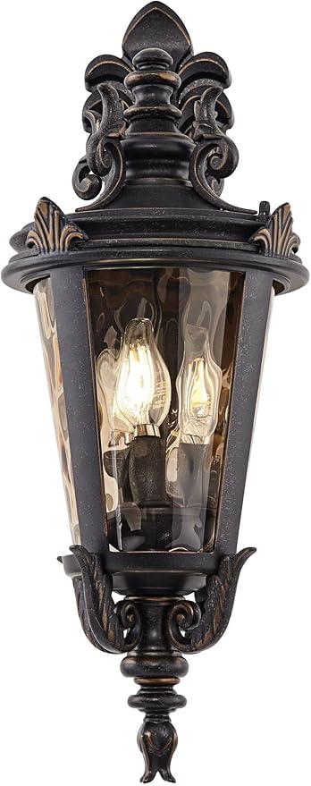 John Timberland Casa Marseille European Outdoor Wall Light Fixture Bronze Scroll 21 3/4" Champagne Hammered Glass for Exterior House Porch Patio Outside Deck Garage Front Door Garden Home - Bloomnest
