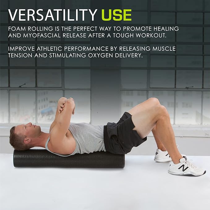 ProsourceFit High Density Foam Rollers 12 - inches Long, Firm Full Body Athletic Massage Tool for Back Stretching, Yoga, Pilates, Post Workout Muscle Recuperation, Black/Blue - Bloomnest