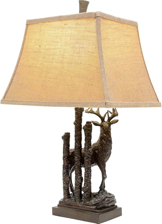 BLACK FOREST DECOR Bronze Deer Table Lamp - Rustic Lodge Desk Lamp for Cabin or Living Room - Bloomnest