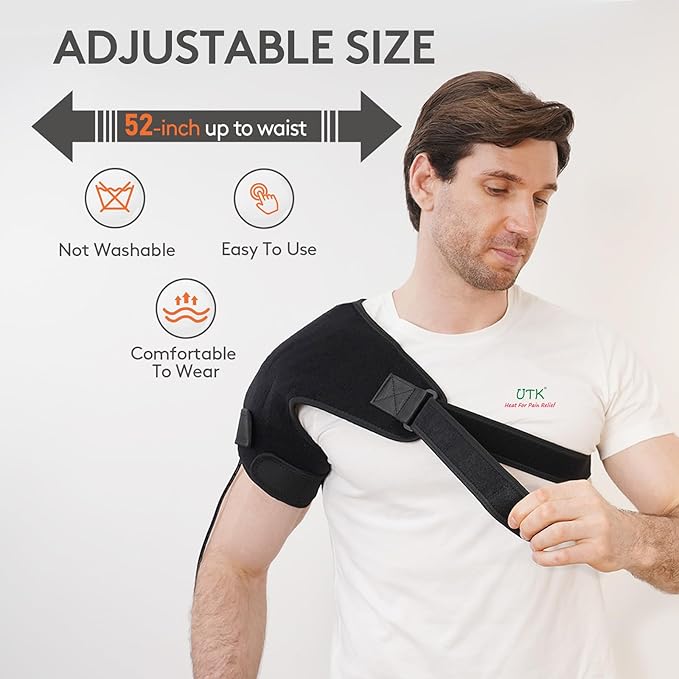 UTK Far Infrared Shoulder Heating Pad, Hot to 159℉, Gift for Men, Heating Pads for Rotator Cuff Pain Relief, 24 Timers, Auto-Off, 24 Natural Jade, 27-52" Adjustable Size Shoulder Wrap - Bloomnest