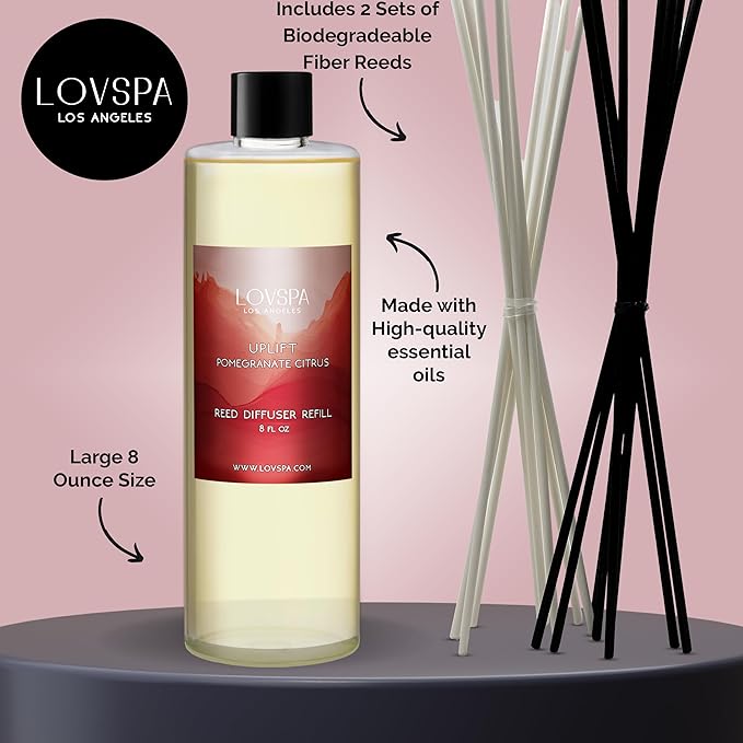 LOVSPA Uplift Pomegranate Citrus Diffuser Oil - Essential Oils for Diffuser Refill & Air Freshener Room Spray - Long-Lasting & Natural Home Fragrance, Scented Oil for Diffusers, USA Made, 8 oz - Bloomnest
