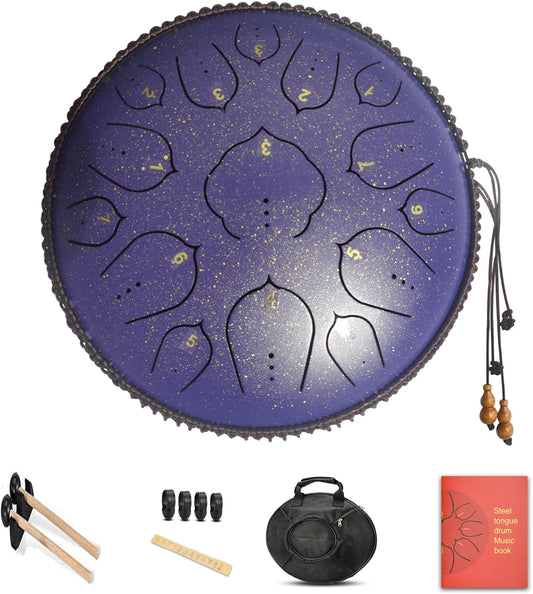 14 Inch 15 Notes D Major Steel Tongue Drum,Premium Adult's Music Hand Drum Instrument,Clean Clear Ethereal Sounds,Purple