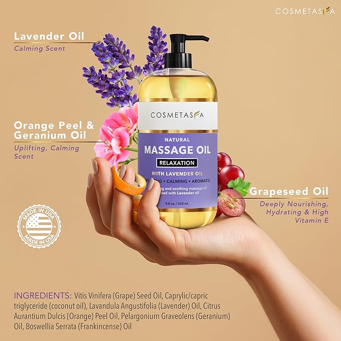 Cosmetasa Body Massage Oil Therapy Kit – Arnica & Lavender Oil for Relaxation and Sore Muscles – Includes Anti-Cellulite Oil, Roller Ball & Mitt for Firming Skin – Spa Gift Set for Women & Men - Bloomnest