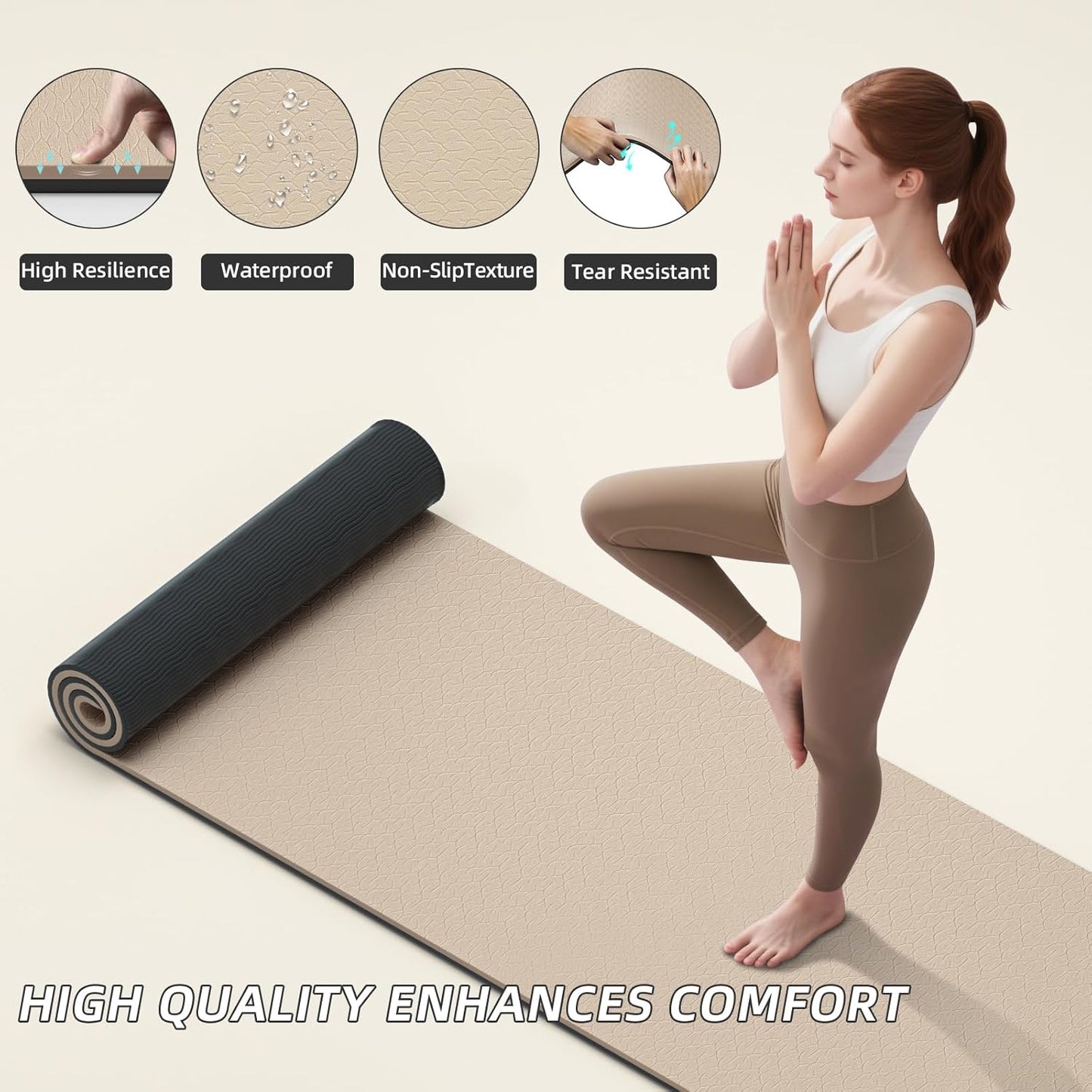 ILILI Yoga Mat 10mm Extra Thick and 193cm Extra Long, 76x28×0.4 Inch, Double Color Non-Slip TPE Material, Easy Carrying with Strap, Ideal for Yoga, Pilates, Floor Exercise, Home and Outdoor Use, Eco Friendly