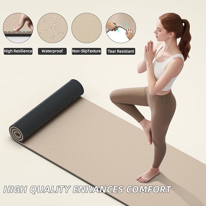 ILILI Yoga Mat 10mm Extra Thick and 193cm Extra Long, 76x28×0.4 Inch, Double Color Non-Slip TPE Material, Easy Carrying with Strap, Ideal for Yoga, Pilates, Floor Exercise, Home and Outdoor Use, Eco Friendly - Bloomnest