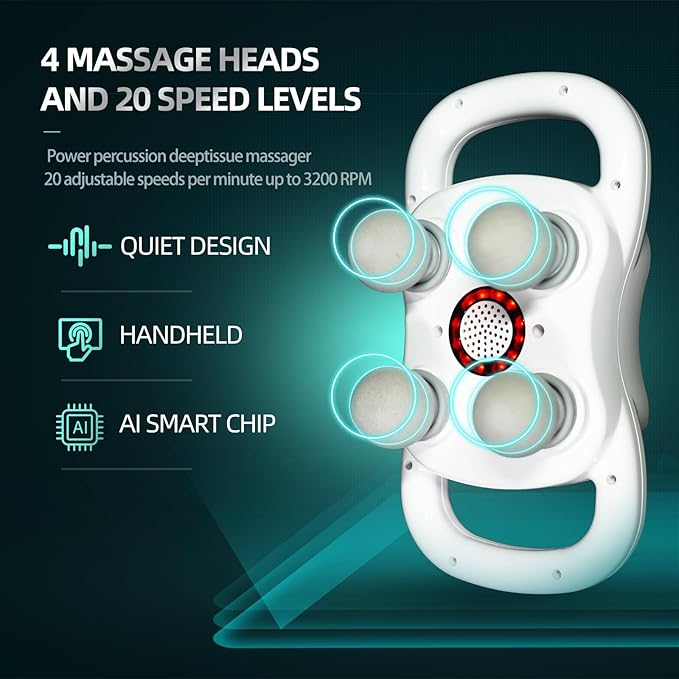 DEITY Massage Gun Deep Tissue, 4 Heads Handheld Electric Body Massager, Percussion Massager for Pain Relief, Perfect Gifts for Man Women, White - Bloomnest