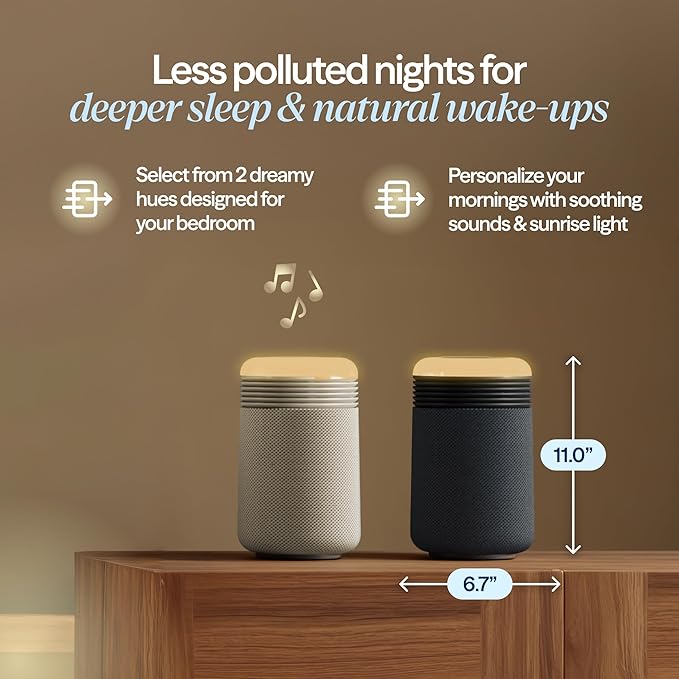BLUEAIR Purifier for Bedroom - Mini Restful - Sunrise Clock with HEPASilent Filtration and Wake Up Light - Cleans Air and Supports Circadian Rhythm - USB-C and App Connectivity - Bloomnest