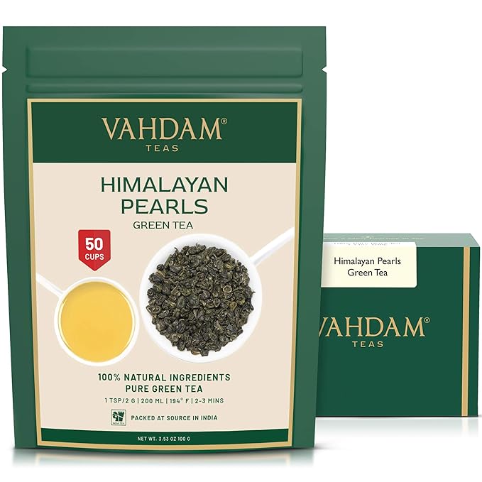 VAHDAM, Himalayan Pearls Green Tea Loose Leaf | 3.53 Oz (50 Cups) High Elevation Grown Green Tea Leaves From Himalayas | Pure Unblended Single Origin Green Loose Leaf Tea | Vacuum Sealed - Bloomnest