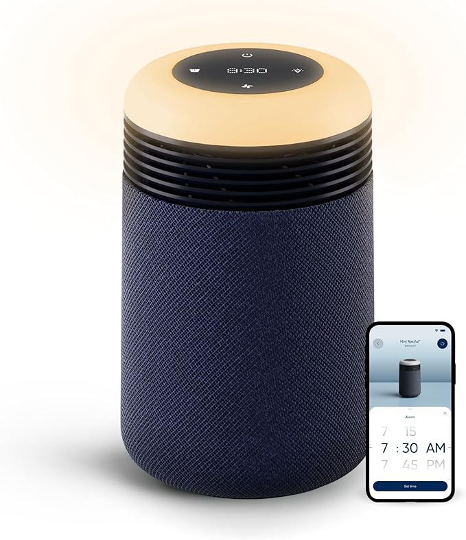 BLUEAIR Purifier for Bedroom - Mini Restful - Sunrise Clock with HEPASilent Filtration and Wake Up Light - Cleans Air and Supports Circadian Rhythm - USB-C and App Connectivity, Blue - Bloomnest