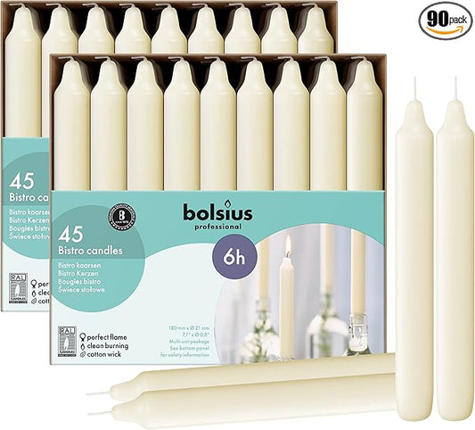 BOLSIUS Ivory Candlesticks - 2 Packs = Total 90 Candles - 6+ Hours - Premium European Quality - Consistent Smokeless Flame - Unscented Dripless Dinner Candles - Bloomnest