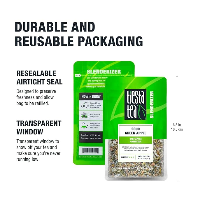 Tiesta Tea - Sour Green Apple, Loose Leaf, Tart Apple Green Tea, Medium Caffeinated Green Tea, Make Hot or Iced Tea Up to 20-25 Cups, 2 oz Resealable Pouch - Bloomnest