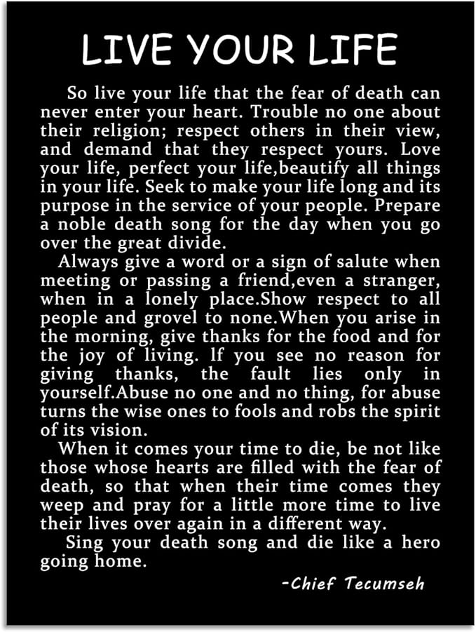 Live Your Life Chief Tecumseh Motivational Wall Art Printed Modern Artwork Inspirational Canvas Poster for Living Room Hallway Office Home Decor Stretched and Framed [18" W X 24" H] - Bloomnest