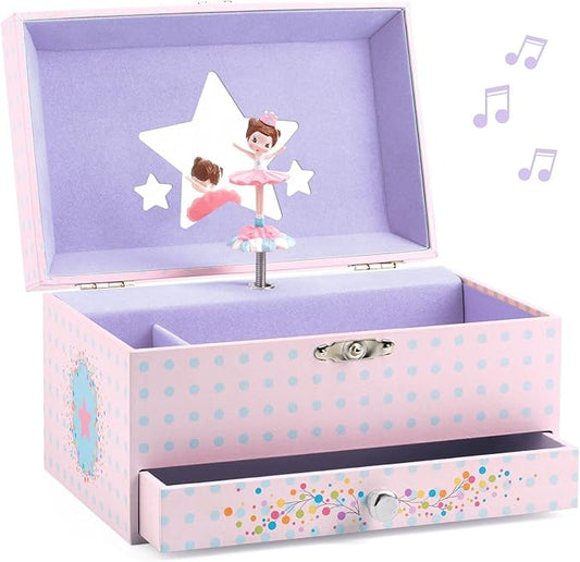 DJECO Musical Jewelry Box for Kids - Treasure Boxes Ballerina's Tune - Storage for Necklace, Bracelets, Rings, Earrings, Small Toys, Decorations, Keepsake & Trinkets - Safe for Ages 3+ Boys & Girls - Bloomnest