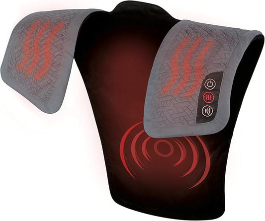 Homedics Vibration Heated Shoulder Massager Wrap, Comfort Pro Elite, Soft Fabric, Tension Relief, 2 Speeds & Styles, Long, NMS-450H - Bloomnest