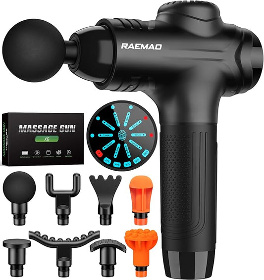 RAEMAO Massage Gun, Handheld Electric Deep Tissue Muscle Massager for Athletes for Pain Relief Attaching 8 Replacement Heads, Percussion Massager with 10 Speeds, Father's Day Gifts, Black - Bloomnest