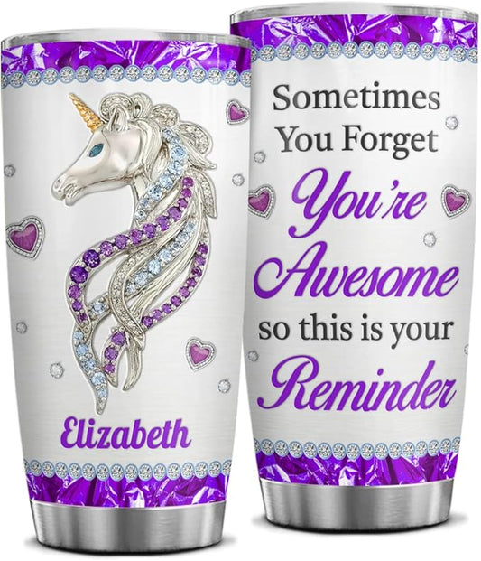 wowcugi Unicorn Tumbler Personalized Sometime You Forget You're Awesome Tumblers Jewelry Drawing Style Stainless Steel Insulated Tumblers 20oz 30oz Coffee Travel Mug Cup With Lid Gifts For Women - Bloomnest