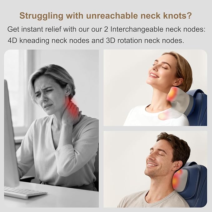 Rainwolf Shiatsu Neck and Back Massage Cushion with Heat - 4D Deep Tissue Kneading Full-Back Massager for Relief Fatigue, Adjustable Intensity & Height, for Office Chair & Home - Bloomnest