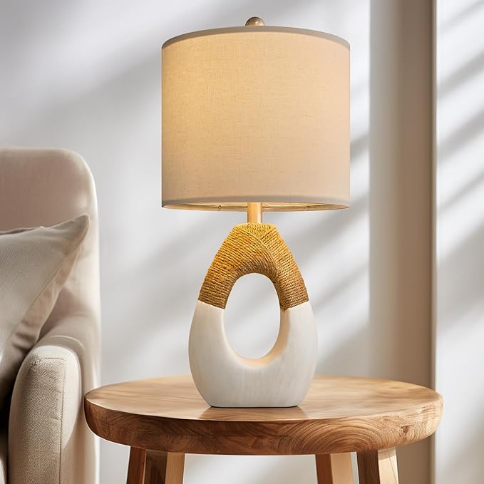 OYEARS 19” Boho Table Lamps Bedroom Living Room,Suitable for Small Space,Farmhouse Rattan Lamp Rustic Egg Design Resin Nightstand Bedside Lamps for Bedroom Living Room Office Study Rest Decor - Bloomnest