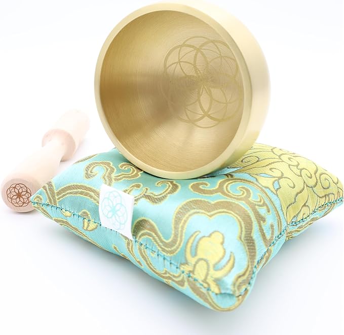 Tibetan Singing Bowl Set – Portable Handcrafted Sound Bowl for Meditation, Chakra Healing, Yoga, Stress Relief -ZenBloom Bowl – Flower of Life Edition - by Circle Up (ZenBloom Flower Of Life) - Bloomnest