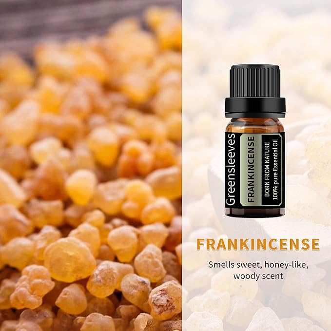 GREENSLEEVES Sandalwood Frankincense Essential Oil Set, 2 x 10ml Pure Plant-Based Fragrance Oil for Aromatherapy, Essential Oils for Diffuser, Massage, Bath Bomb, Scented Candle Soap Making GREENSLEEVES
