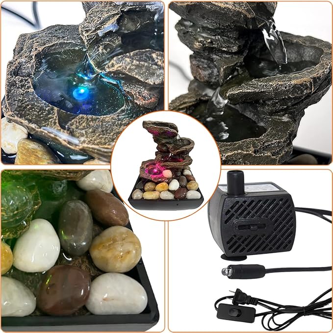 Indoor Tabletop Water Fountain, Resin Meditation Fountain with Color LED Light, Indoor Waterfall Feature for Home Office Decor (A) - Bloomnest