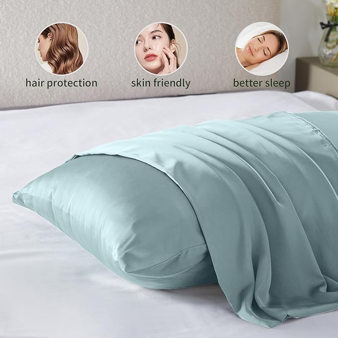 Silk Pillow Cases for Hair and Skin Mulberry Silk Pillowcase Soft Breathable Both Sided Natural Silk Pillowcase with Zipper Beauty Sleep Pillow Cases 1 Pack for Gift (Standard, Haze Blue) - Bloomnest